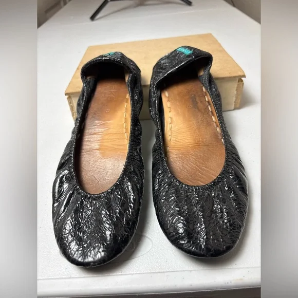 Tieks By Gavrieli Black Obsidian Croc Patent Leather Ballet Flats Women's Size 8 - Picture 12 of 13